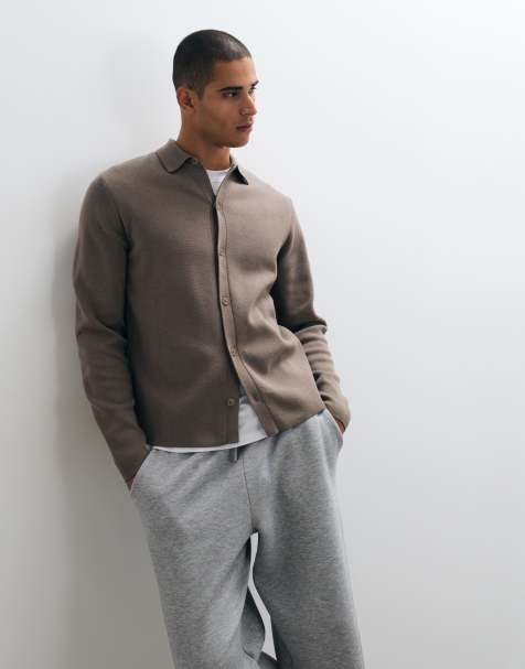 ASOS DESIGN relaxed compact knitted over shirt in taupe - view 1
