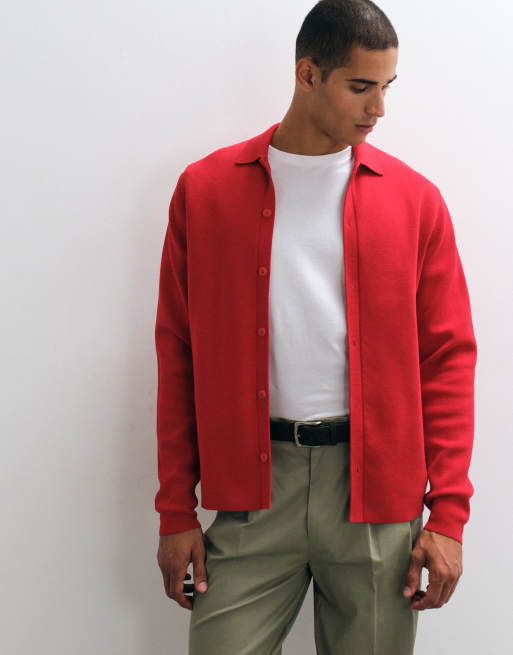 ASOS DESIGN relaxed compact knitted overshirt in red, 5 of 5