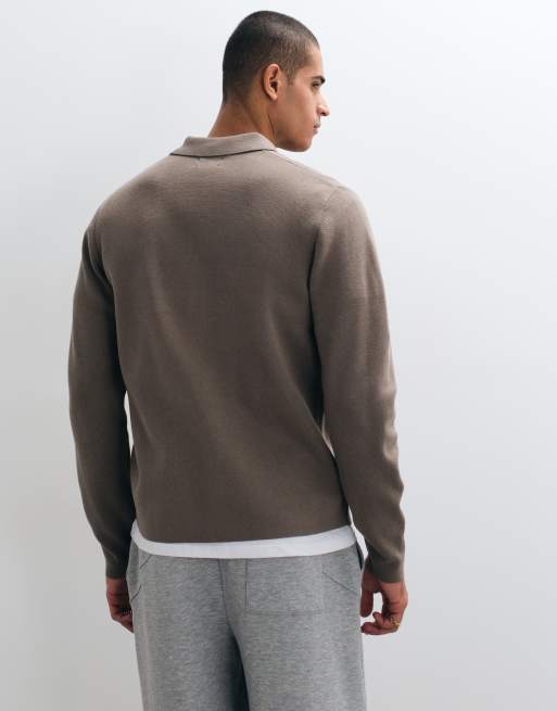 ASOS DESIGN relaxed compact knitted overshirt in taupe, 2 of 5