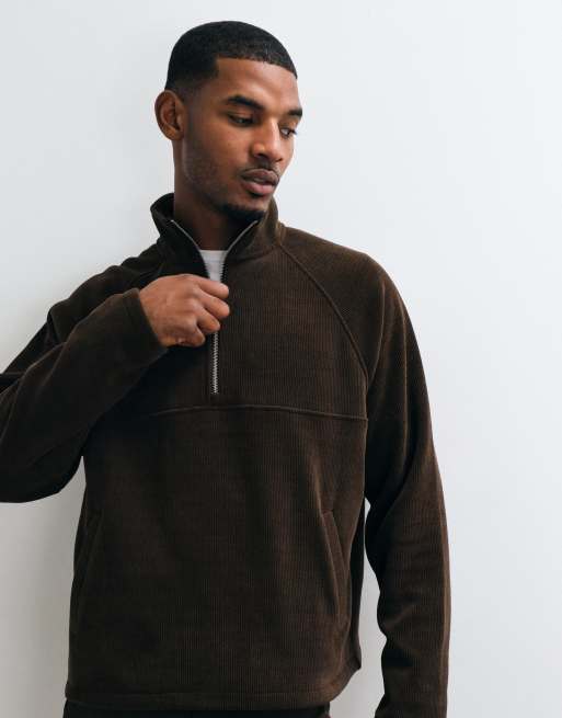 ASOS DESIGN relaxed con zip corta in tessuto a coste marrone, 2 di 5