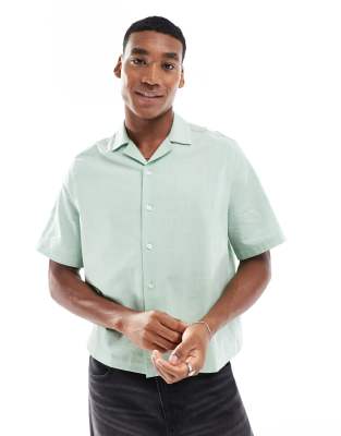 Asos Design Relaxed Cotton Slub Boxy Shirt In Pistachio-green