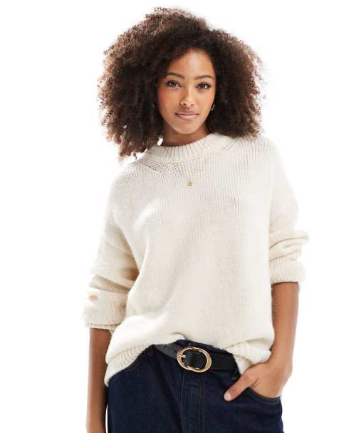 ASOS DESIGN relaxed crew neck jumper in cream - view 1