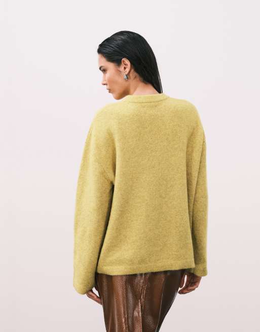 ASOS DESIGN relaxed crew neck jumper in lime green, 3 of 4
