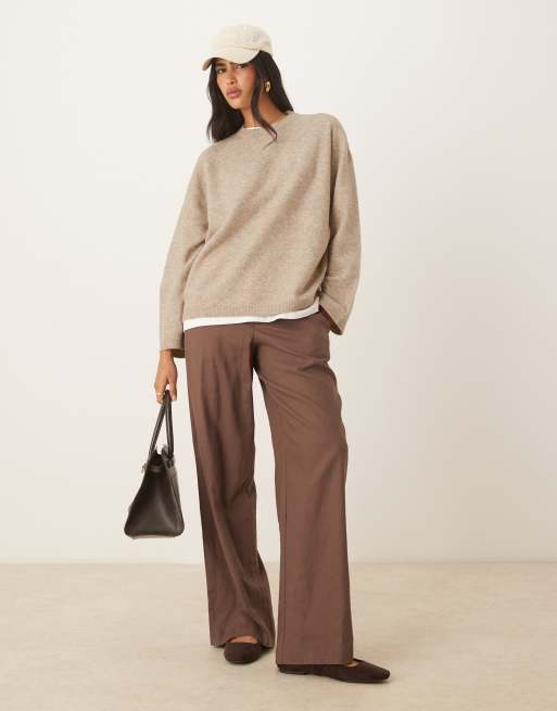 ASOS DESIGN longline crew neck jumper in rye