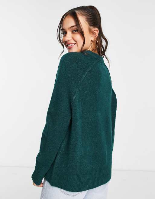 ASOS DESIGN relaxed crew neck sweater in dark green , 2 of 4