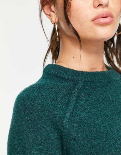 ASOS DESIGN relaxed crew neck sweater in dark green , 3 of 4
