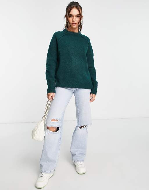 ASOS DESIGN relaxed crew neck sweater in dark green , 4 of 4