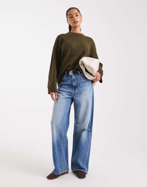 ASOS DESIGN longline crew neck sweater in olive