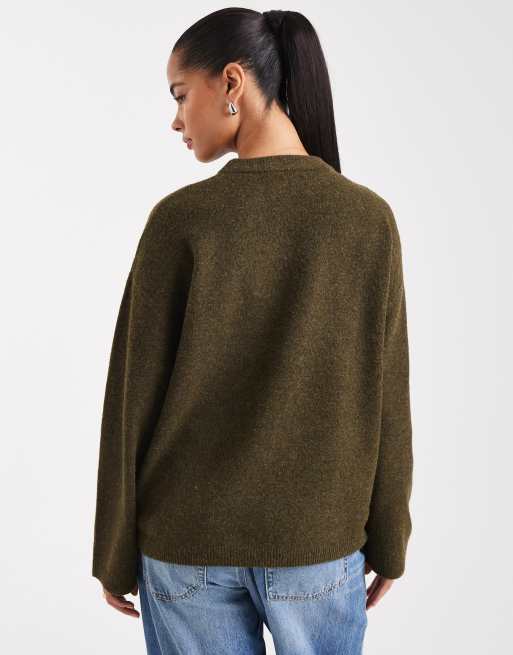 ASOS DESIGN longline crew neck sweater in olive