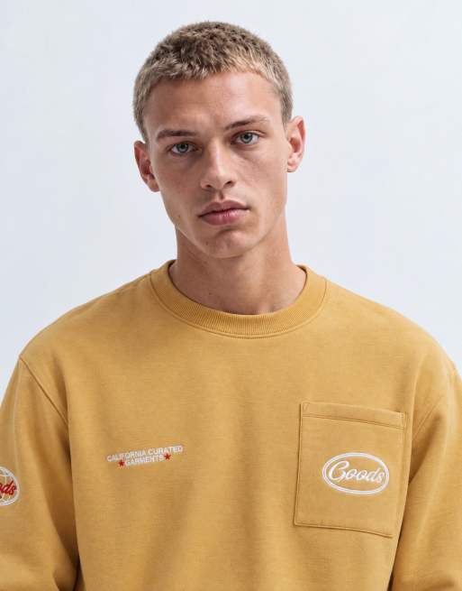 ASOS DESIGN relaxed crew neck with patch pocket and machine embroidery in orange, 10 of 10