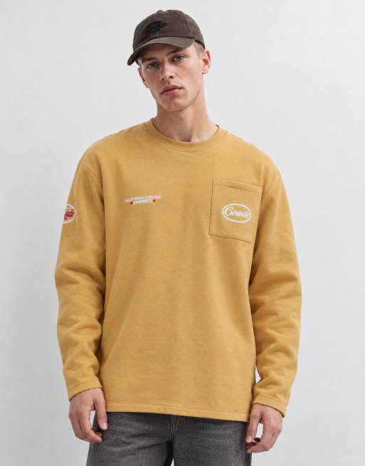 ASOS DESIGN relaxed crew neck with patch pocket and machine embroidery in orange, 6 of 10