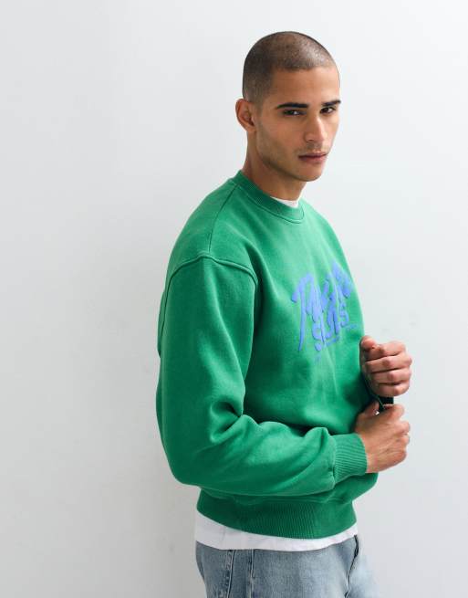 ASOS DESIGN relaxed crew sweatshirt with contrast puff print in green, 2 of 5