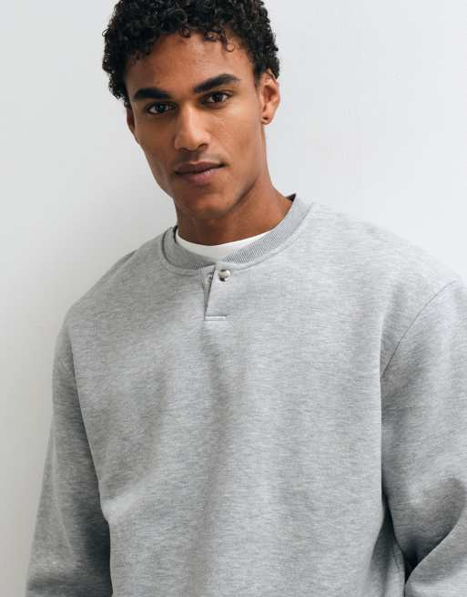 ASOS DESIGN relaxed crew with popper placket in grey marl , 2 of 5