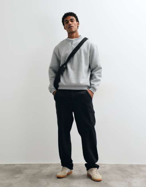 ASOS DESIGN relaxed crew with popper placket in grey marl , 4 of 5