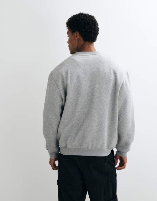 ASOS DESIGN relaxed crew with popper placket in grey marl , 5 of 5