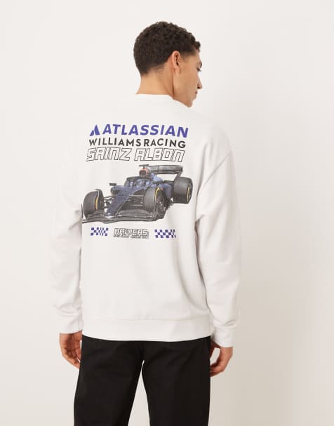 ASOS DESIGN relaxed crew with Williams racing print in white - view 1
