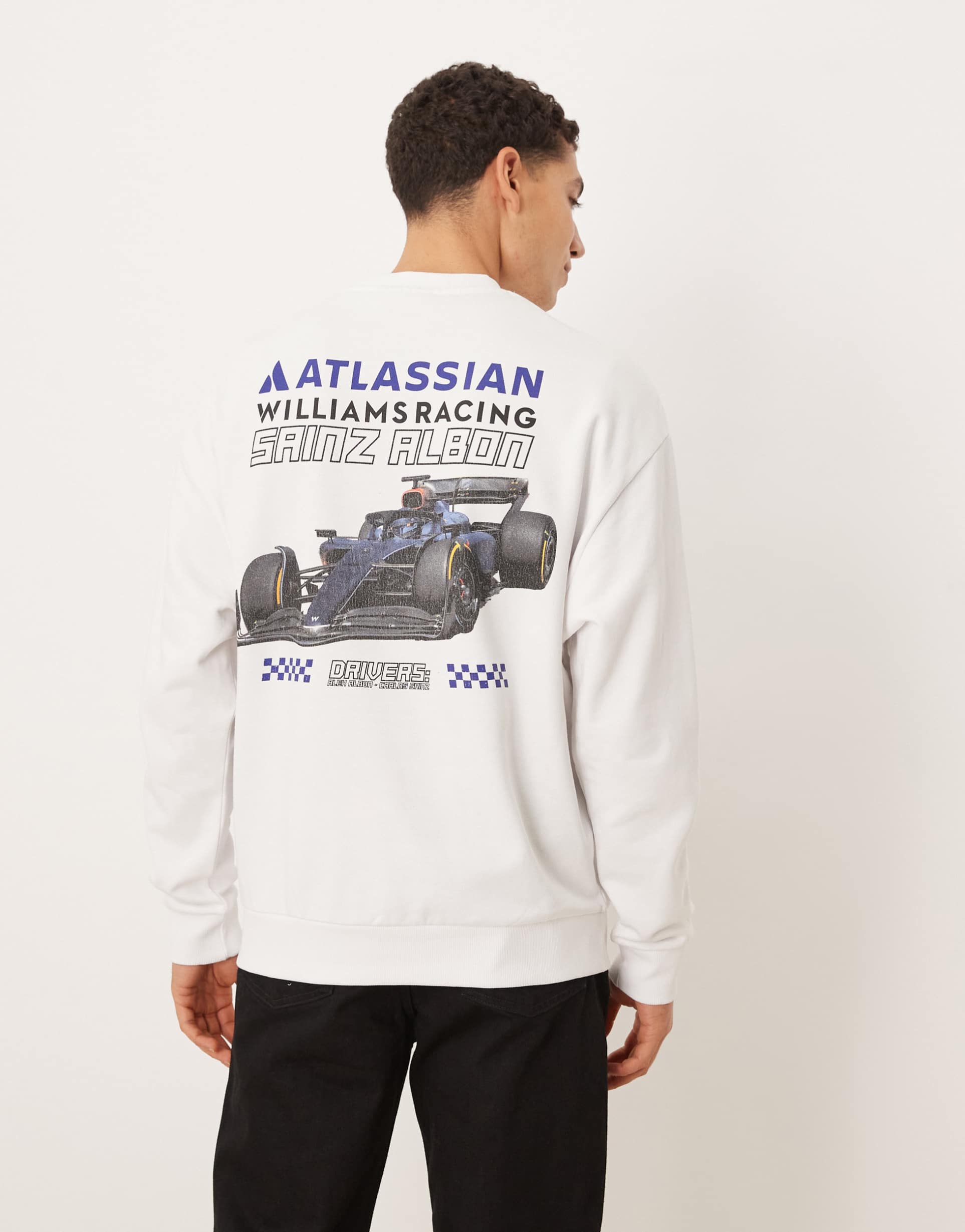 asos design relaxed crew with williams racing print in white