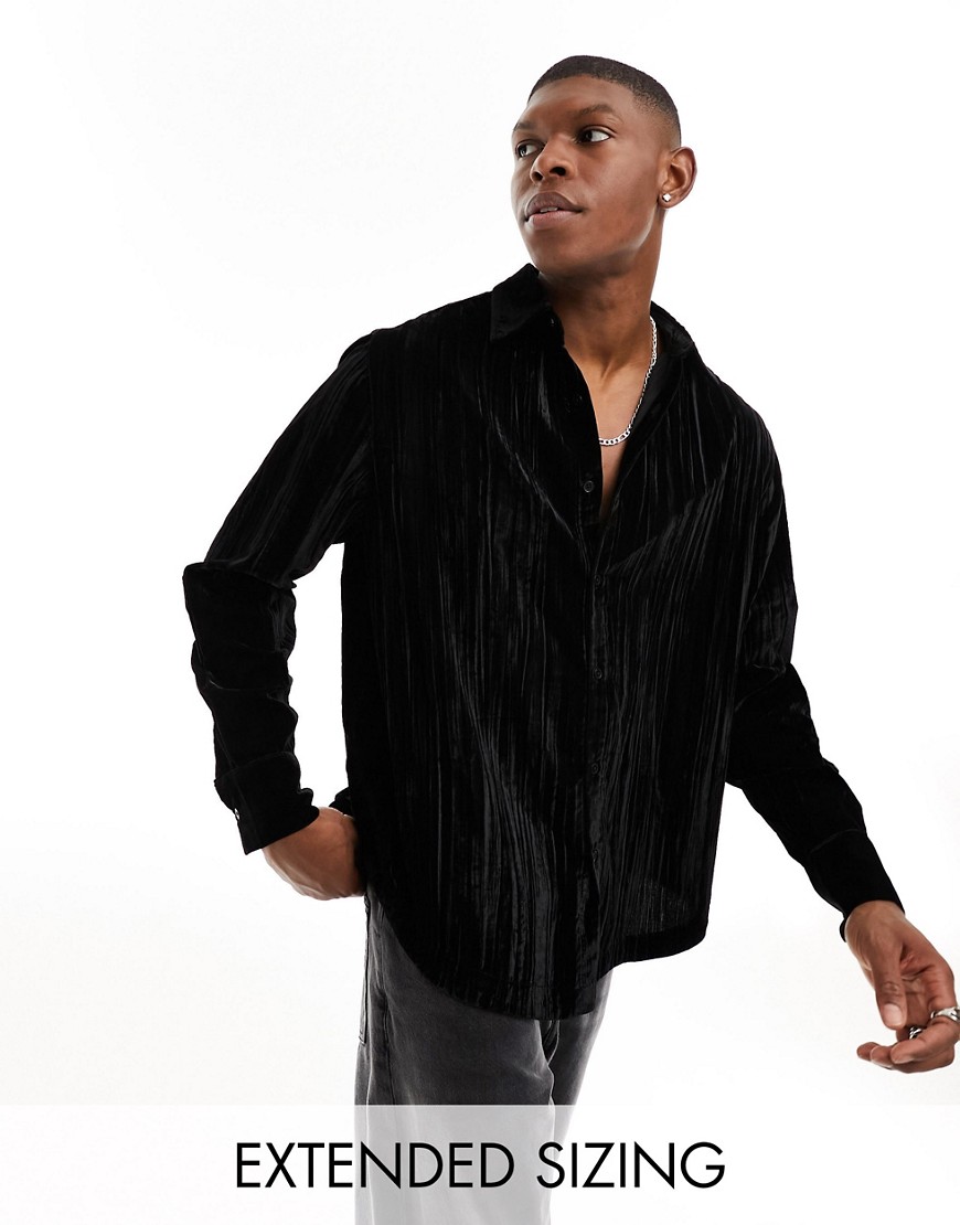 Asos Design Relaxed Crinkle Velvet Shirt In Black