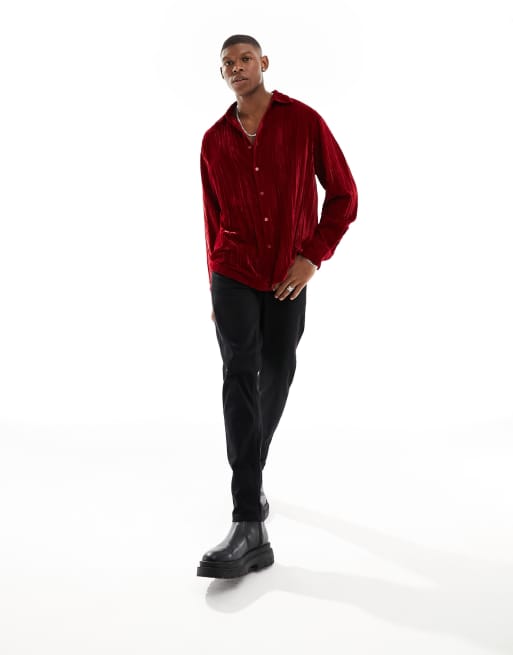 red velvet dress shirt Mens Velvet T-Shirt Blouse Tops Long Sleeve Business Pullover Casual Formal  Slim