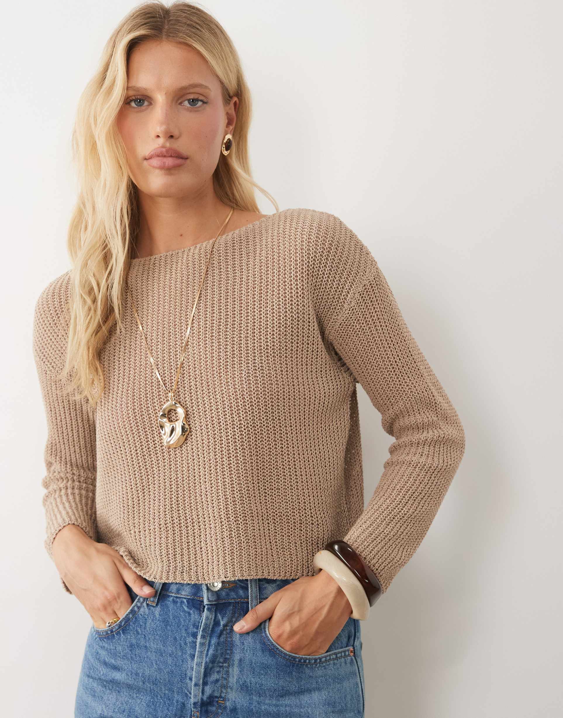 asos design relaxed crochet knit sweater