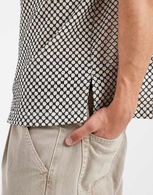 ASOS DESIGN relaxed crochet shirt in black and cream, 3 of 5