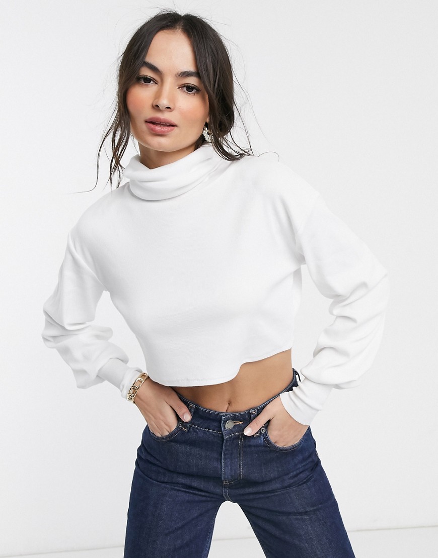 ASOS DESIGN relaxed crop top with slouchy roll neck in soft rib in white