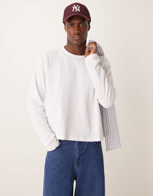 ASOS DESIGN relaxed cropped long sleeve t shirt in white ASOS