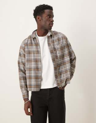 ASOS DESIGN ASOS DESIGN relaxed cropped shacket in brushed grey and brown check-Multi