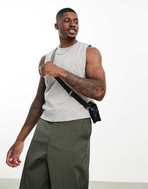 ASOS DESIGN relaxed cropped singlet with crew neck in grey marl