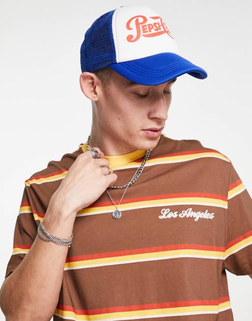 ASOS DESIGN relaxed cropped stripe T-shirt in brown with Los Angeles chest print