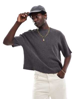 ASOS DESIGN relaxed cropped T-shirt in textured crepe in gray