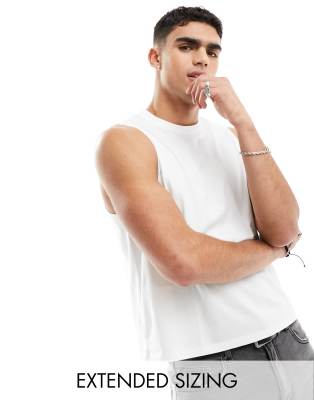 Asos Design Relaxed Cropped Tank Top With Crew Neck In White