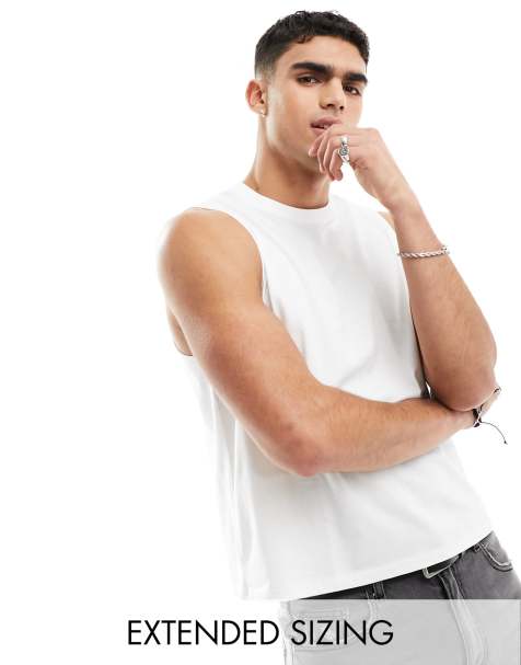 ASOS DESIGN relaxed cropped tank top with crew neck in white - view 1