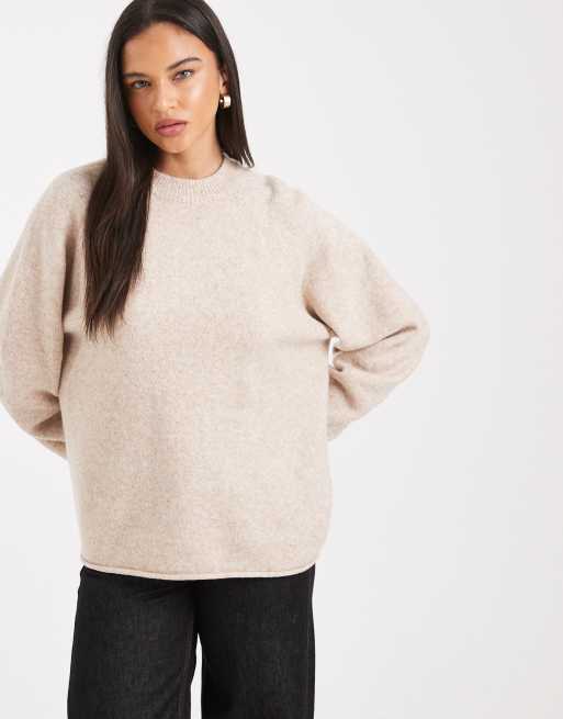 ASOS DESIGN relaxed curved sleeve jumper in biscuit