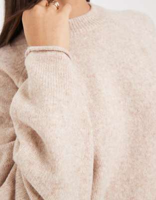 Asos Design Relaxed Curved Sleeve Sweater In Brown