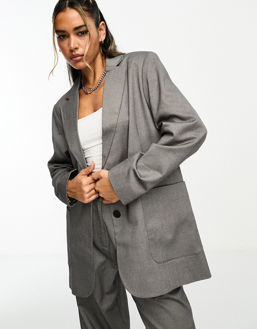 ASOS DESIGN relaxed dad blazer in grey twill with patch pockets