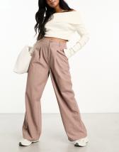 Topshop Tall high waist belted wide leg pants with turn-back hem in ecru