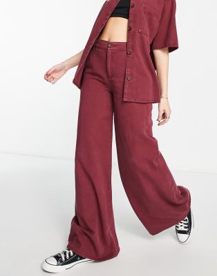 ASOS DESIGN relaxed dad pants in wine - part of a set