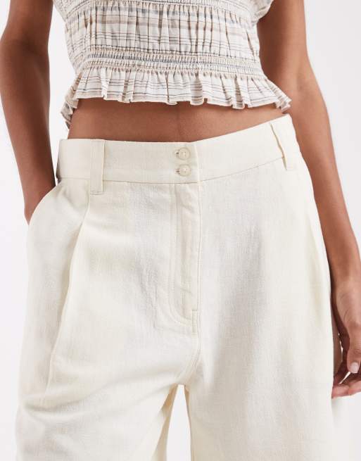 ASOS DESIGN relaxed dad shorts with linen in cream, 3 of 5