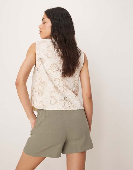 ASOS DESIGN relaxed dad shorts with linen in khaki