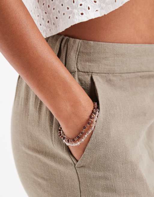 ASOS DESIGN relaxed linen blend dad shorts in khaki