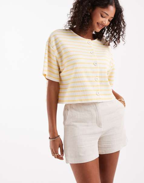 ASOS DESIGN relaxed dad shorts with linen in natural - view 1