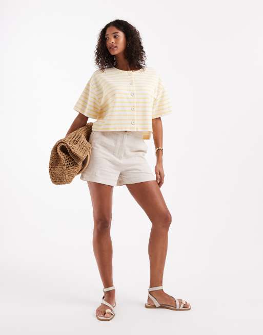 ASOS DESIGN - Ruimvallende dad short van linnenmix in naturel