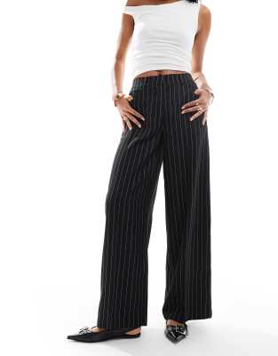Asos Design Relaxed Dad Trouser With 5 Pocket Detail In Black Stripe - Part Of A Set