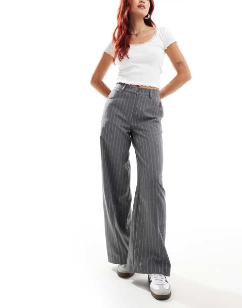 ASOS DESIGN relaxed dad trousers with 5 pocket detail in grey stripe - view 1