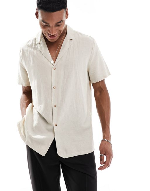 Men's Camp Collar Linen-Blend Shirt
