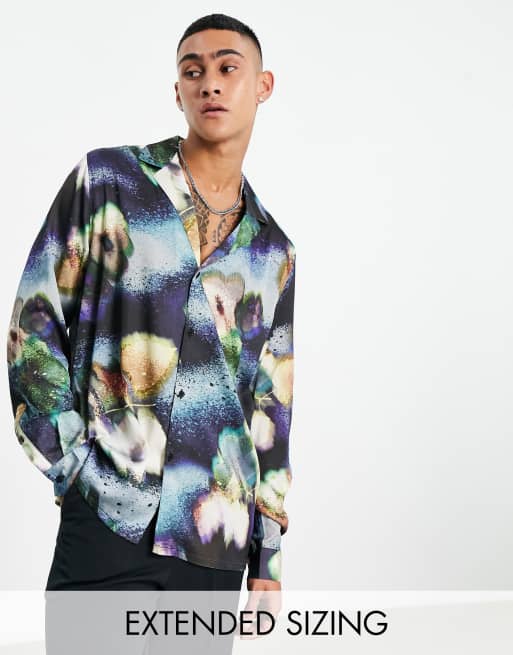 ASOS DESIGN dropped shoulder oversized camp collar shirt in Hawaiian floral  print