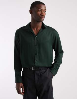 Asos Design Relaxed Deep Camp Collar Shirt In Green