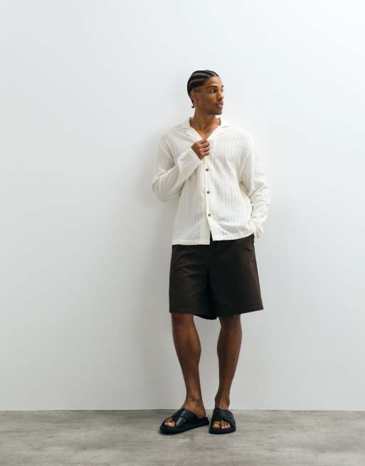 ASOS DESIGN relaxed deep revere broderie shirt in cream, 2 of 5