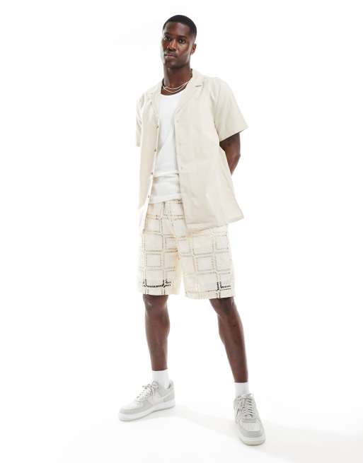 ASOS DESIGN relaxed deep revere linen shirt in stone, 3 of 4